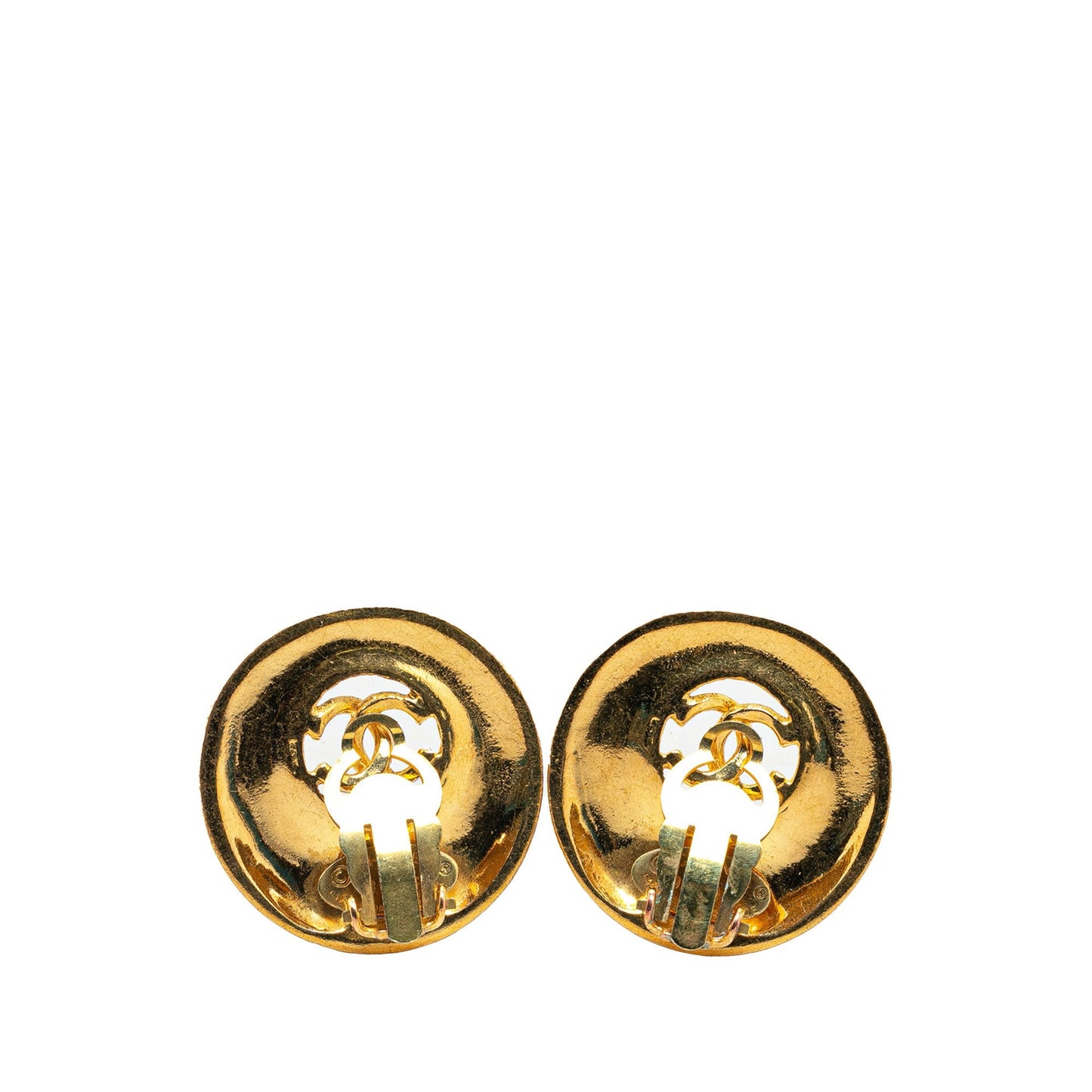 Gold Chanel Gold Plated CC Round Clip On Earrings