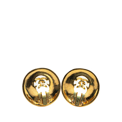 Gold Chanel Gold Plated CC Round Clip On Earrings