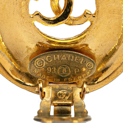 Gold Chanel Gold Plated CC Round Clip On Earrings