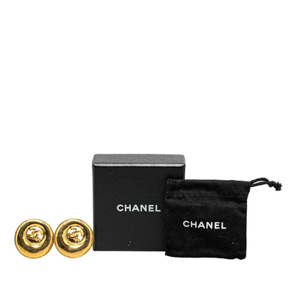 Gold Chanel Gold Plated CC Round Clip On Earrings
