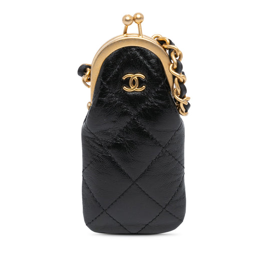 Black Chanel CC Quilted Lambskin Lipstick Case on Chain Crossbody Bag