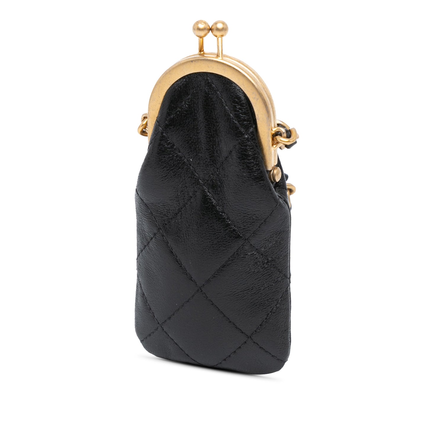 Black Chanel CC Quilted Lambskin Lipstick Case on Chain Crossbody Bag