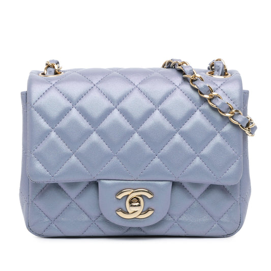 Blue Chanel Mini Square Classic Lambskin Single Flap Crossbody Bag