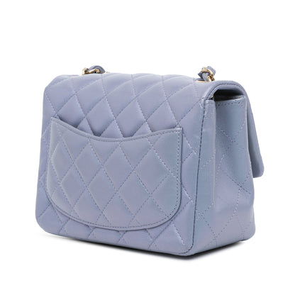 Blue Chanel Mini Square Classic Lambskin Single Flap Crossbody Bag