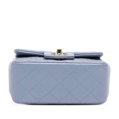 Blue Chanel Mini Square Classic Lambskin Single Flap Crossbody Bag