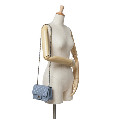 Blue Chanel Mini Square Classic Lambskin Single Flap Crossbody Bag