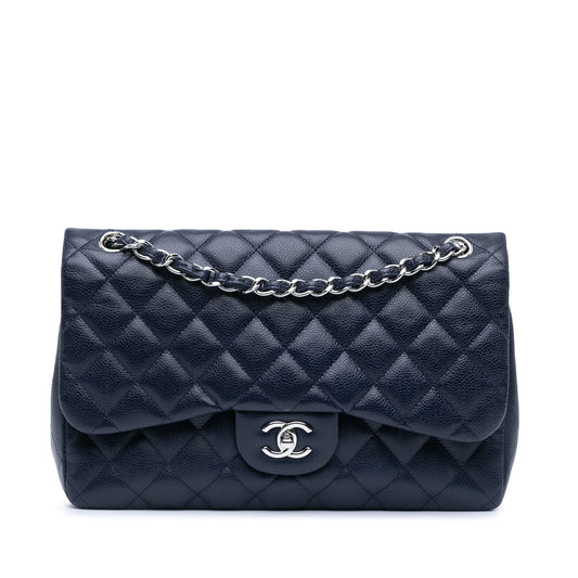 Blue Chanel Jumbo Classic Caviar Double Flap Shoulder Bag