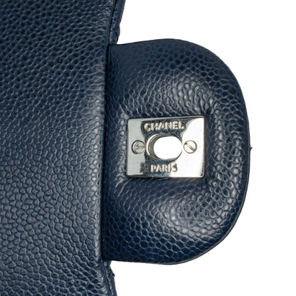 Blue Chanel Jumbo Classic Caviar Double Flap Shoulder Bag