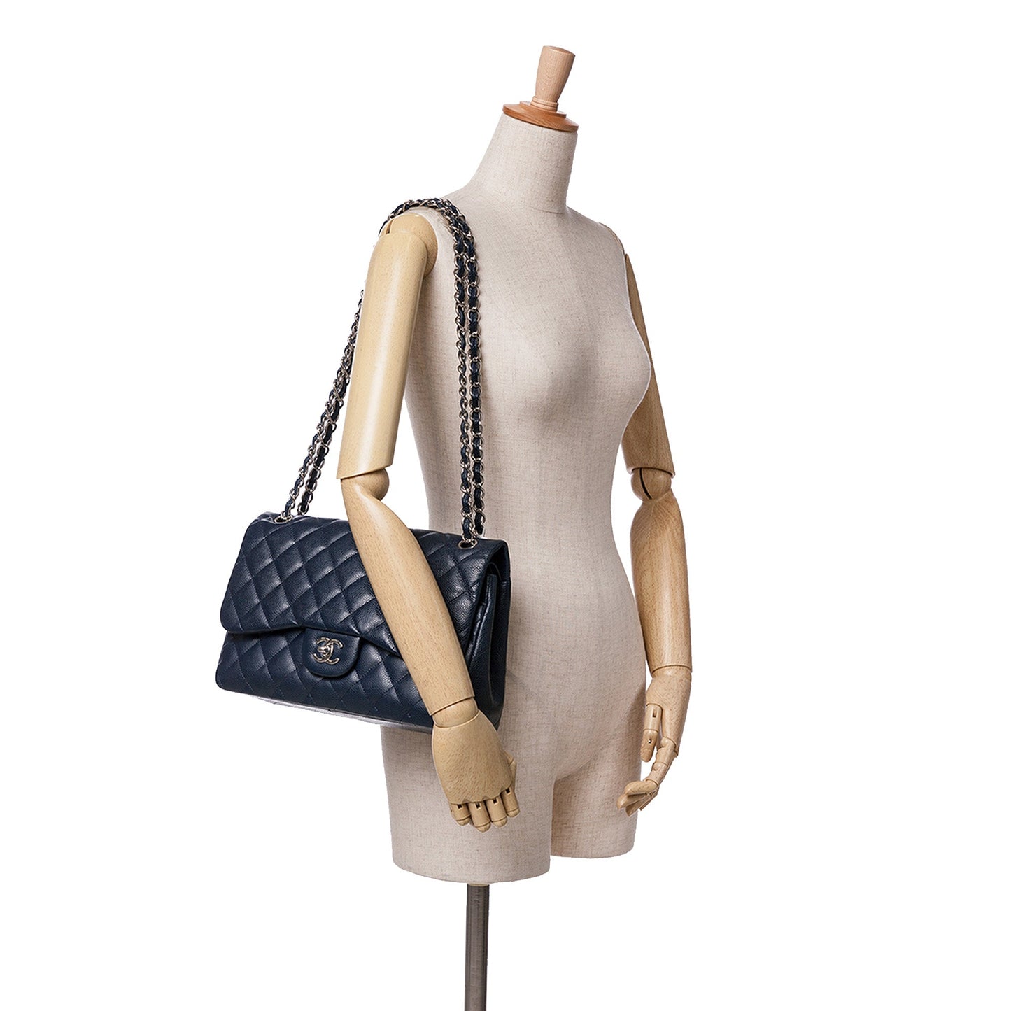 Blue Chanel Jumbo Classic Caviar Double Flap Shoulder Bag