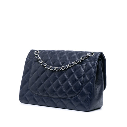Blue Chanel Jumbo Classic Caviar Double Flap Shoulder Bag