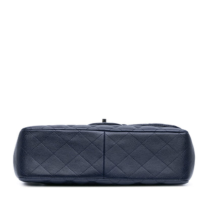 Blue Chanel Jumbo Classic Caviar Double Flap Shoulder Bag
