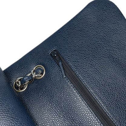 Blue Chanel Jumbo Classic Caviar Double Flap Shoulder Bag