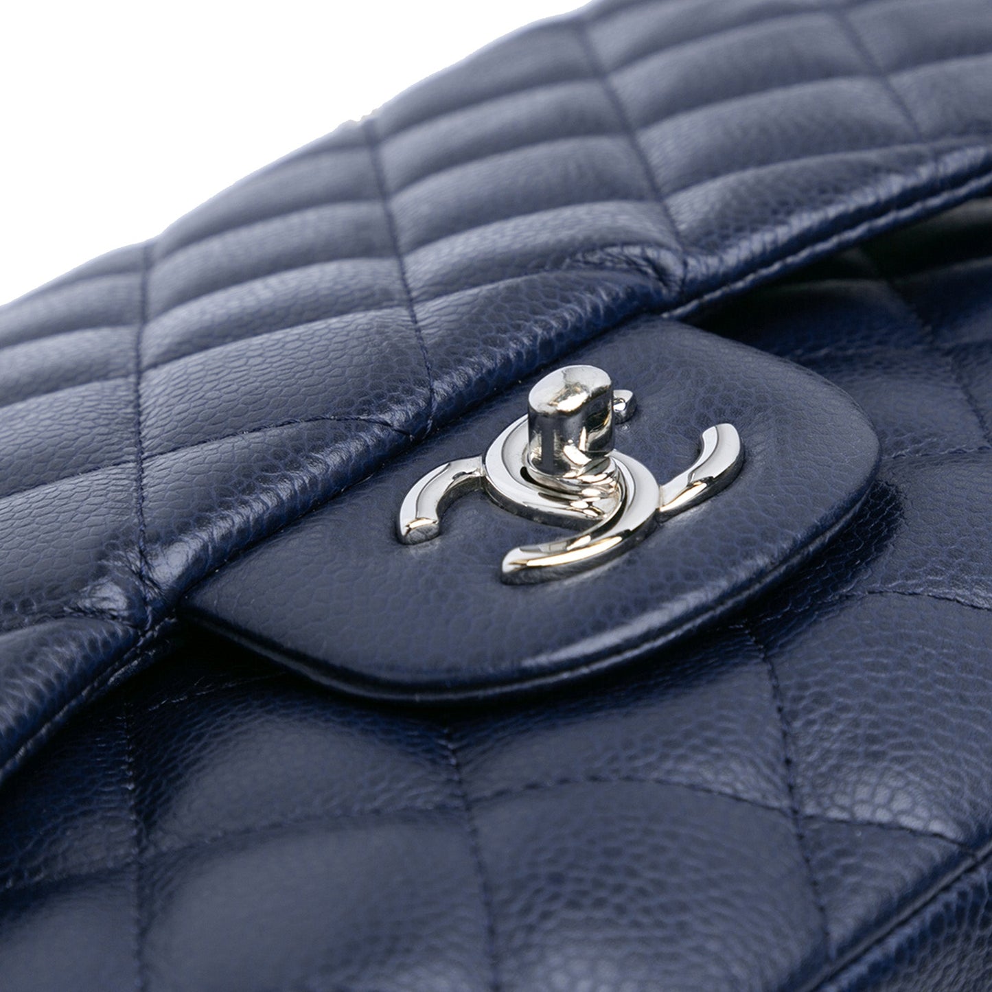 Blue Chanel Jumbo Classic Caviar Double Flap Shoulder Bag