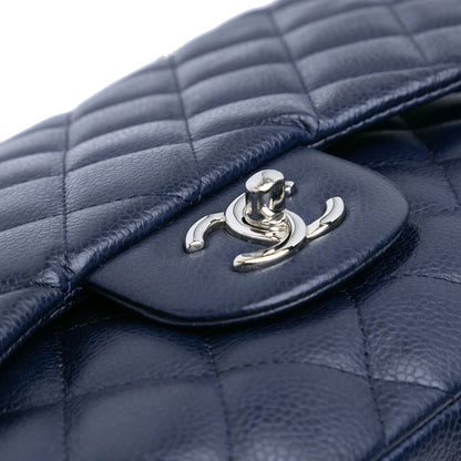 Blue Chanel Jumbo Classic Caviar Double Flap Shoulder Bag