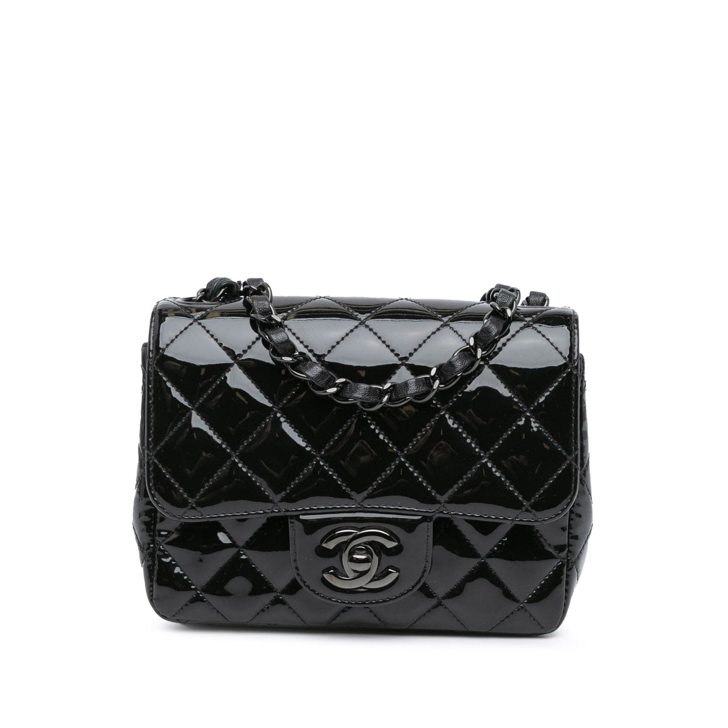Black Chanel Mini Square Classic Patent So Black Single Flap Crossbody Bag