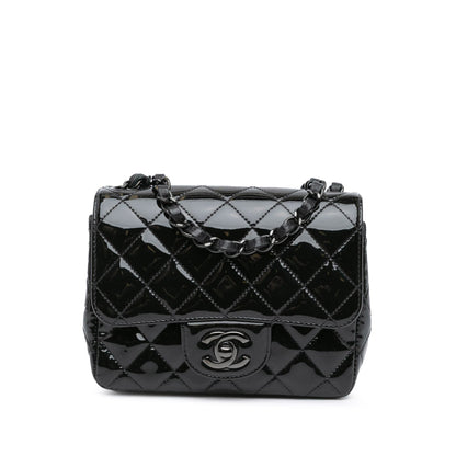 Black Chanel Mini Square Classic Patent So Black Single Flap Crossbody Bag