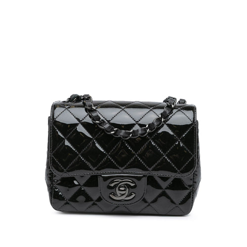 Black Chanel Mini Square Classic Patent So Black Single Flap Crossbody Bag