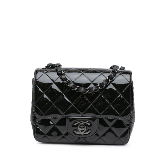 Black Chanel Mini Square Classic Patent So Black Single Flap Crossbody Bag