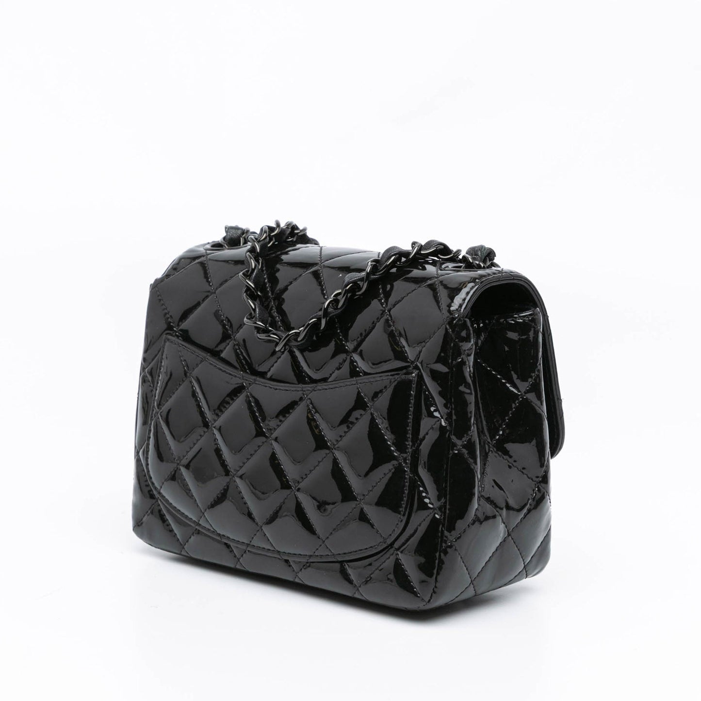 Black Chanel Mini Square Classic Patent So Black Single Flap Crossbody Bag