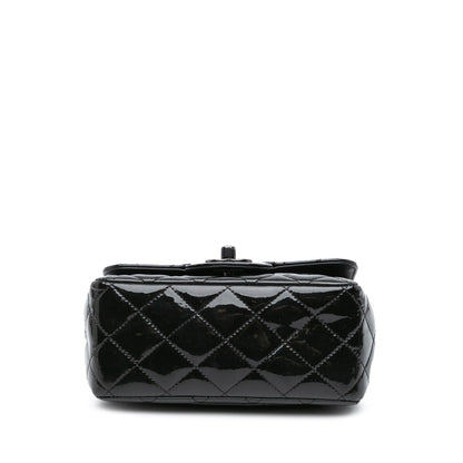 Black Chanel Mini Square Classic Patent So Black Single Flap Crossbody Bag