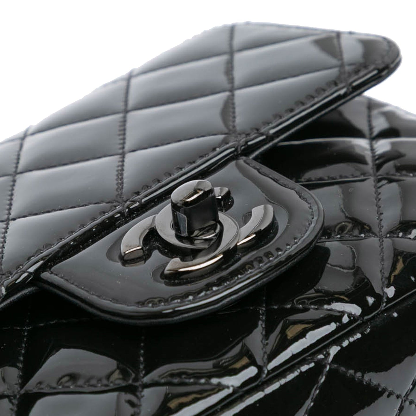 Black Chanel Mini Square Classic Patent So Black Single Flap Crossbody Bag