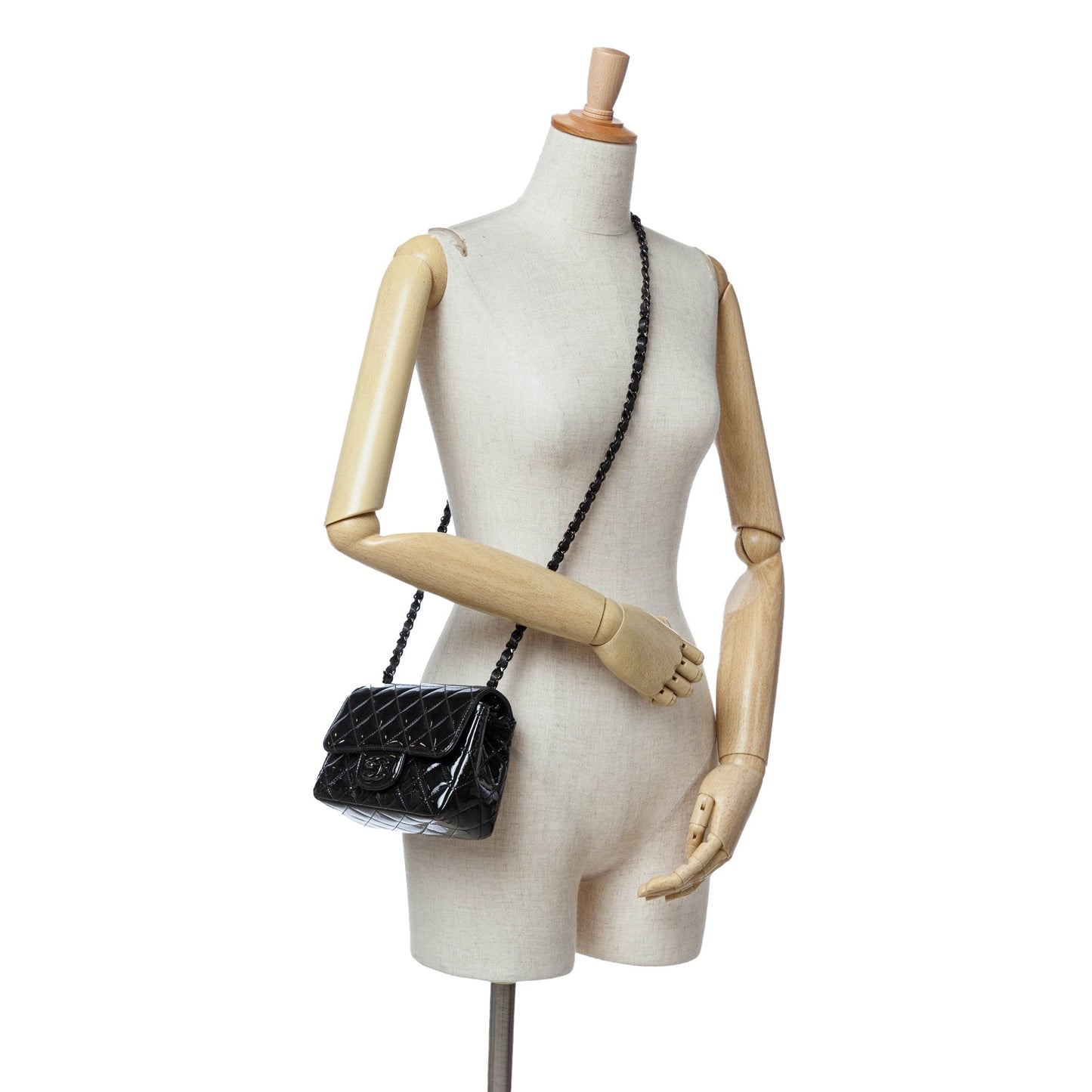 Black Chanel Mini Square Classic Patent So Black Single Flap Crossbody Bag