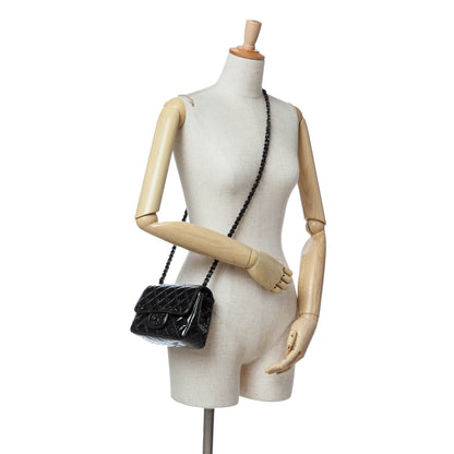 Black Chanel Mini Square Classic Patent So Black Single Flap Crossbody Bag