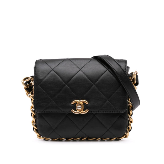 Black Chanel Small Quilted Calfskin Framing Chain Flap Crossbody Bag