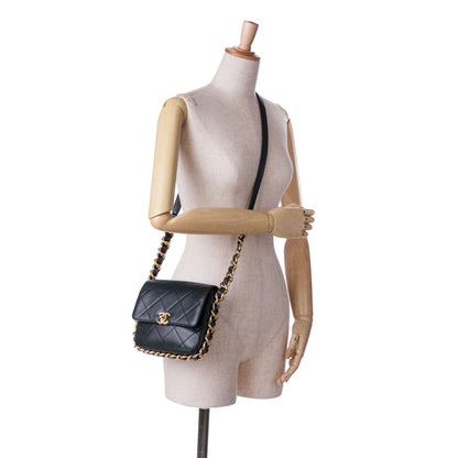 Black Chanel Small Quilted Calfskin Framing Chain Flap Crossbody Bag