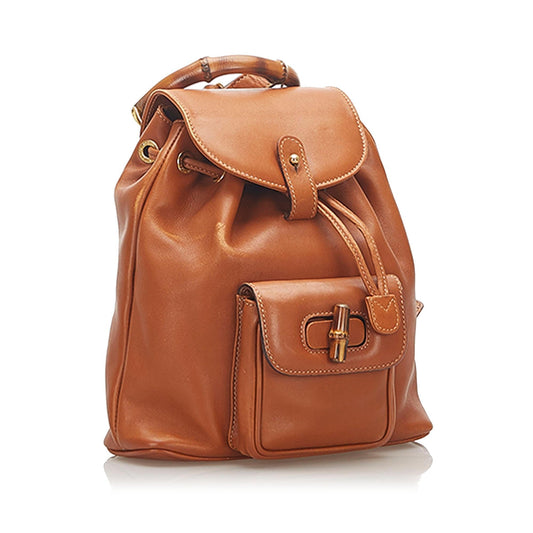 Gucci Bamboo Drawstring Leather Backpack (SHG-18102)