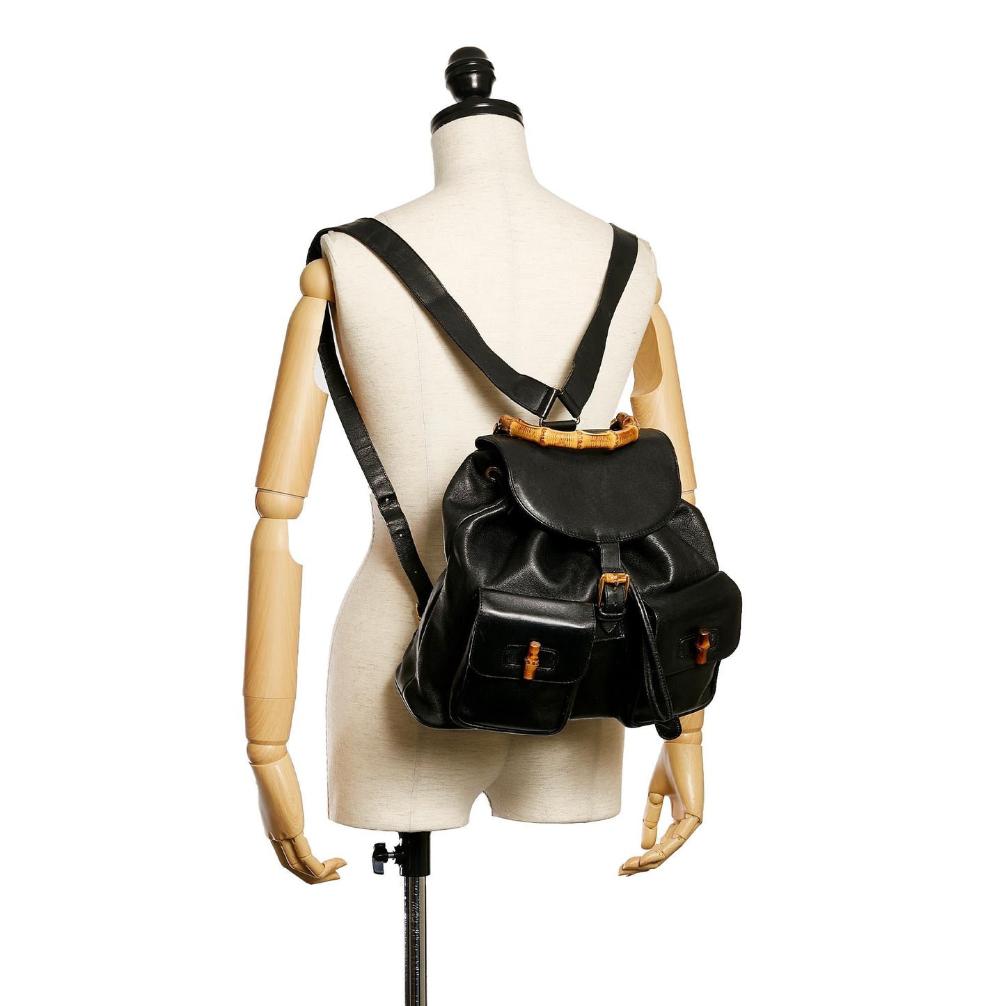 Gucci Bamboo Drawstring Leather Backpack (SHG-29212)