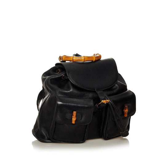 Gucci Bamboo Drawstring Leather Backpack (SHG-29212)