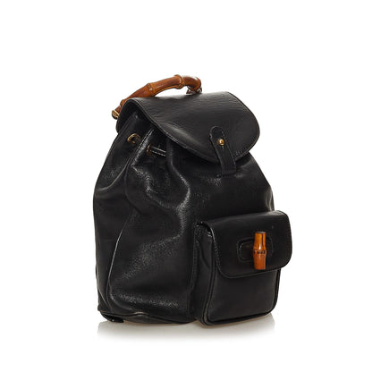 Gucci Bamboo Drawstring Leather Backpack (SHG-29292)