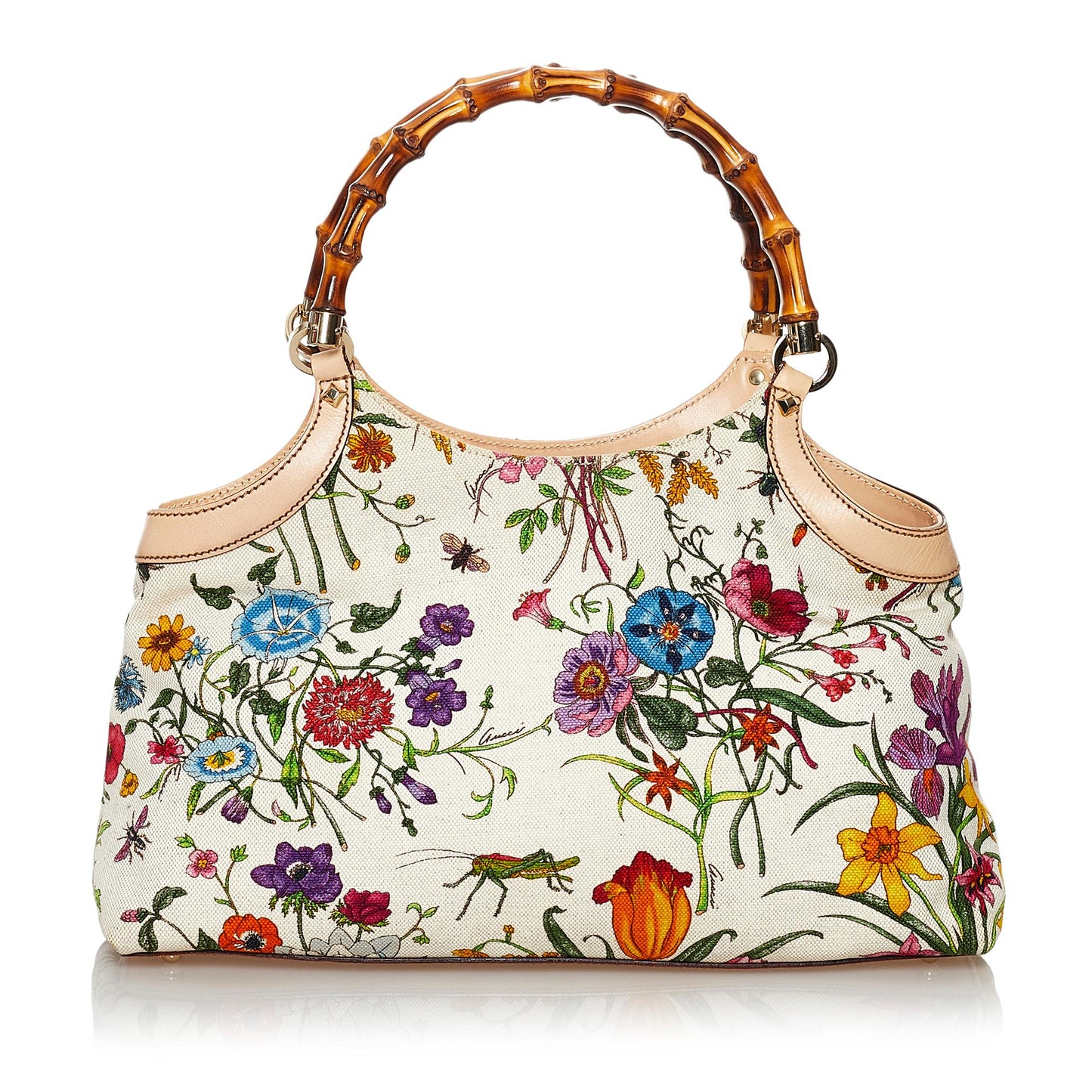 Gucci Bamboo Flora Canvas Handbag (SHG-29764)