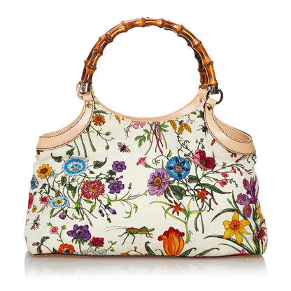Gucci Bamboo Flora Canvas Handbag (SHG-29764)