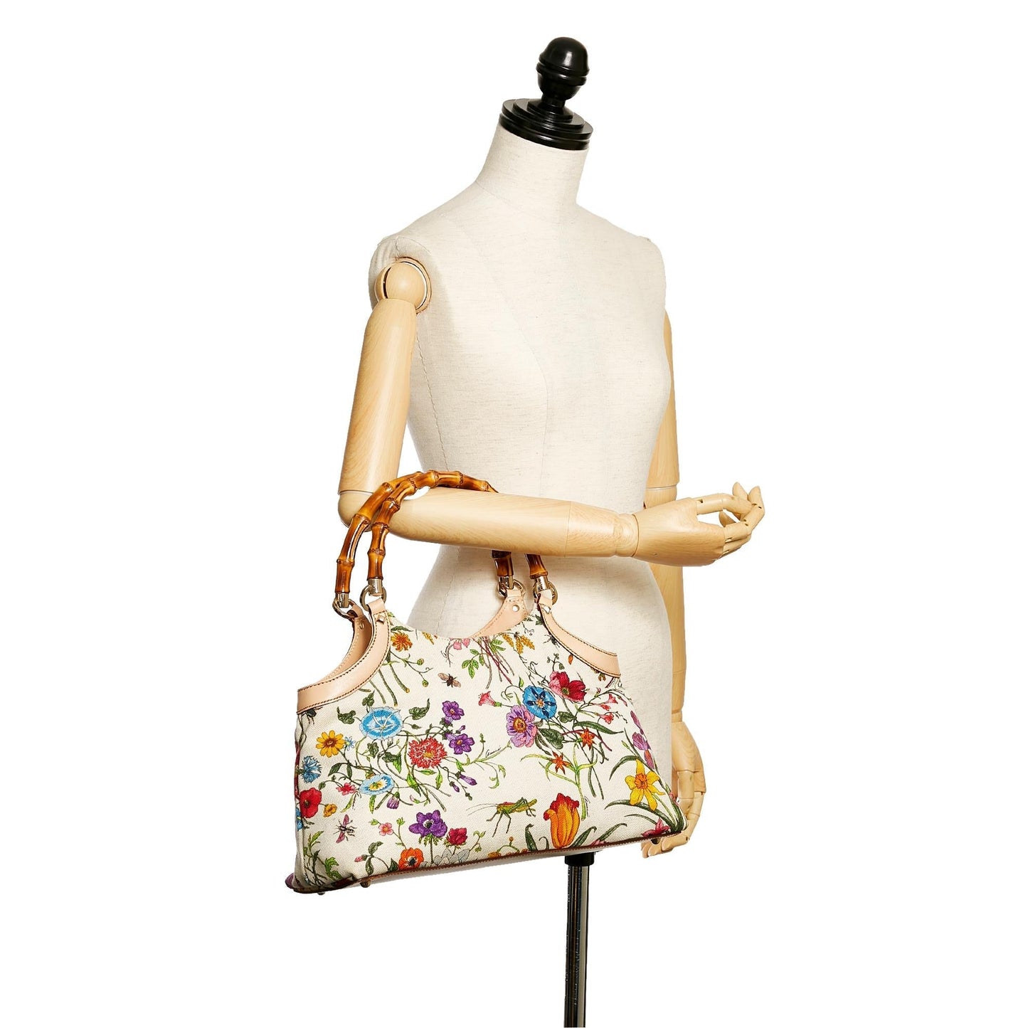 Gucci Bamboo Flora Canvas Handbag (SHG-29764)