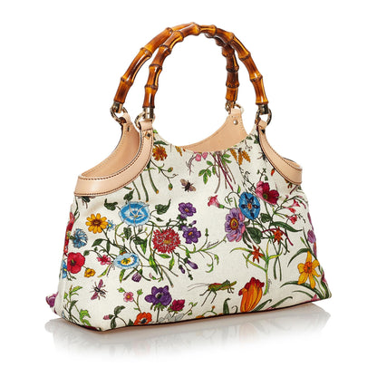 Gucci Bamboo Flora Canvas Handbag (SHG-29764)
