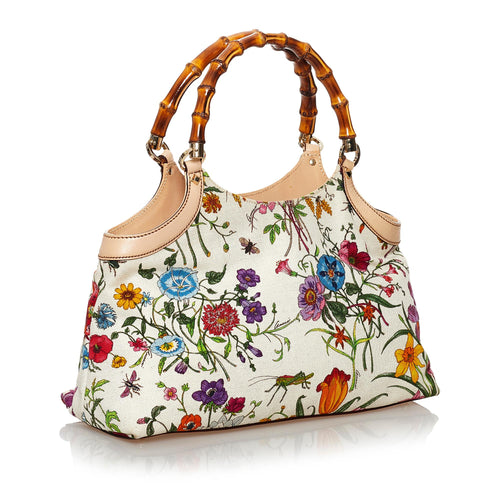 Gucci Bamboo Flora Canvas Handbag (SHG-29764)