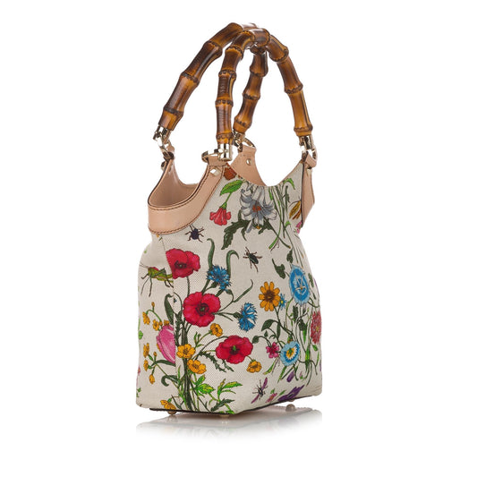 Gucci Bamboo Flora Canvas Handbag (SHG-31128)