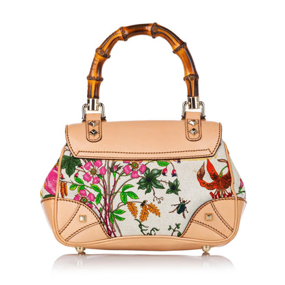 Gucci Bamboo Flora Nailhead Canvas Handbag (SHG-30469)