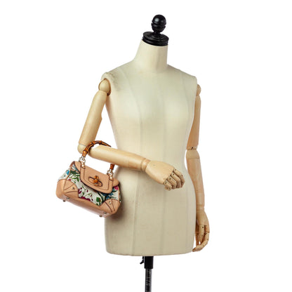 Gucci Bamboo Flora Nailhead Canvas Handbag (SHG-30469)
