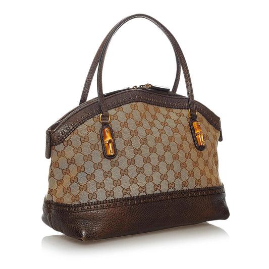 Gucci Bamboo GG Canvas Crafty Handbag (SHG-28907)
