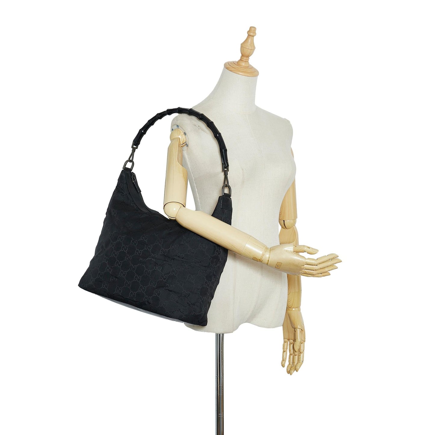 Gucci Bamboo GG Nylon Shoulder Bag (SHG-reGuen)