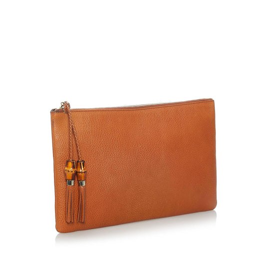 Gucci Bamboo Leather Clutch Bag (SHG-31194)