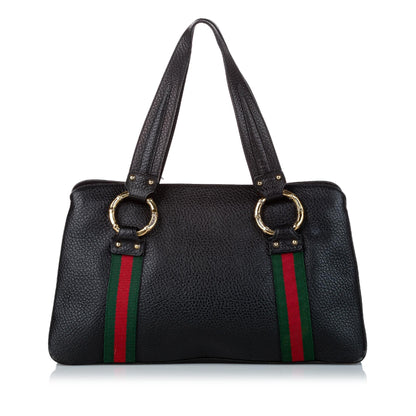 Gucci Bamboo Ring Web Leather Tote Bag (SHG-31198)