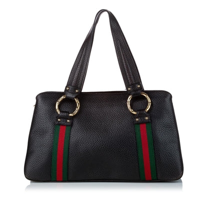 Gucci Bamboo Ring Web Leather Tote Bag (SHG-31198)