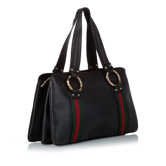 Gucci Bamboo Ring Web Leather Tote Bag (SHG-31198)