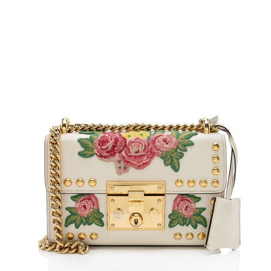 Gucci Calfskin Embroidered Padlock Small Shoulder Bag (SHF-IvAfyD)