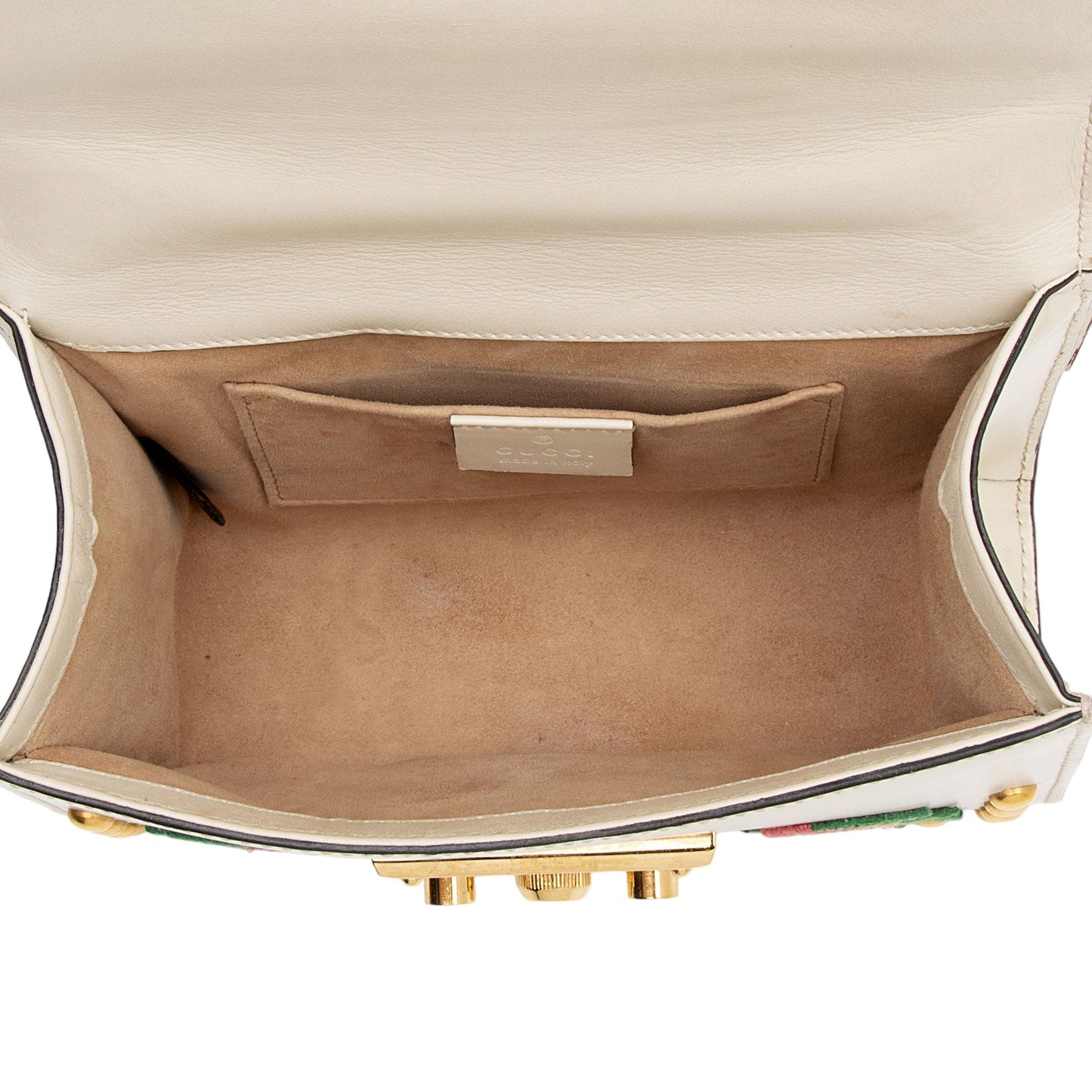 Gucci Calfskin Embroidered Padlock Small Shoulder Bag (SHF-IvAfyD)