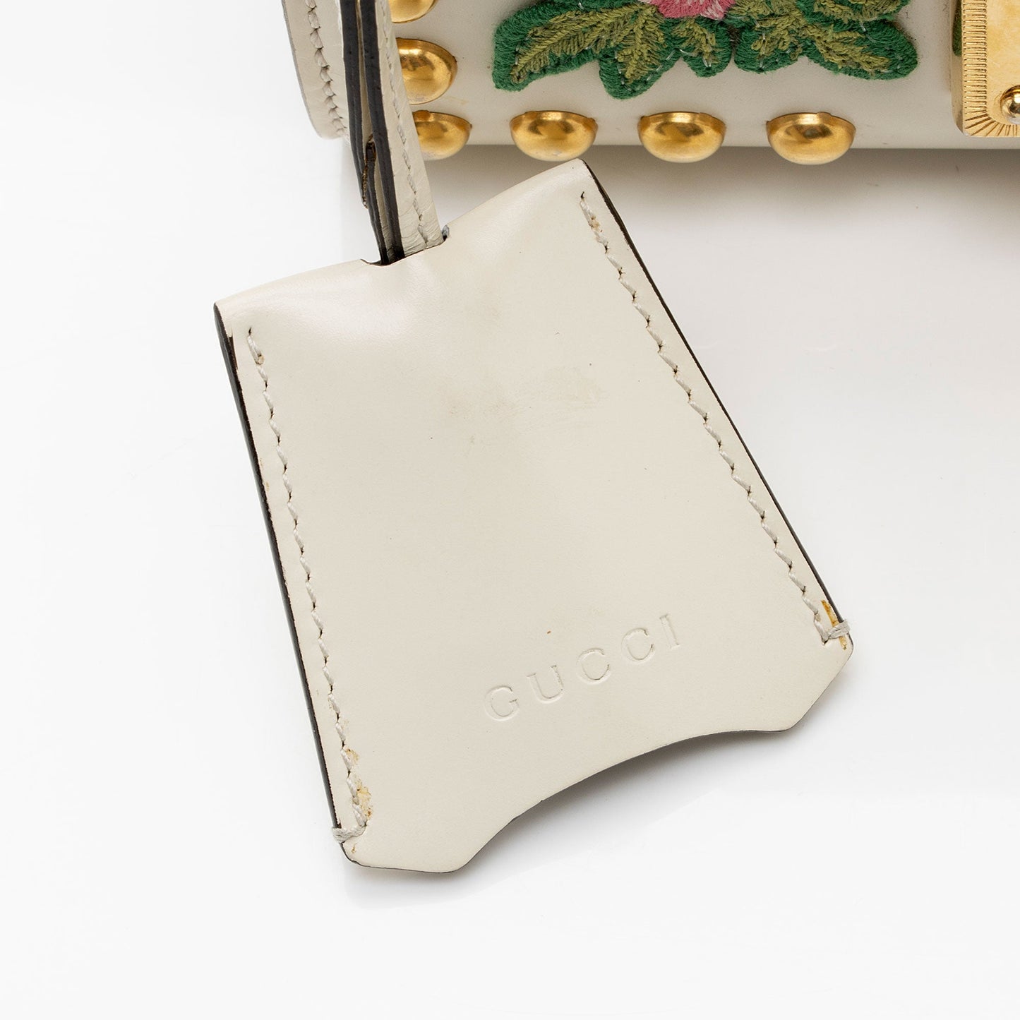 Gucci Calfskin Floral Studded Padlock Small Shoulder Bag (SHF-XfBq3s)